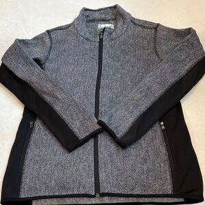 Andrew Marc Black Herringbone Poly/Spandex Cardigan Sweater Jacket Size L